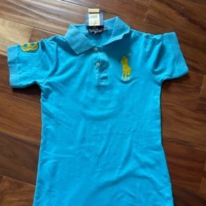NWT Ralph Lauren Kids Polo Pony Cotton Dress. Turquoise . Kids Size L